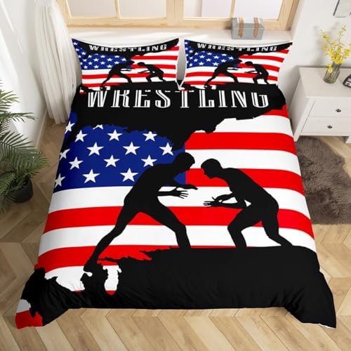 Castle Fairy American Flag Queen Duvet Cover Set with 2 Pillowcases