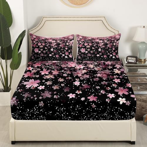 Feelyou Cherry Blossoms Fitted Sheet Set Twin Size Kids
