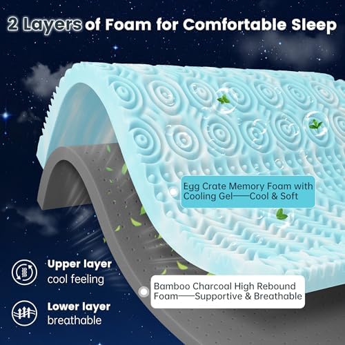 EnHomee 3 Inch Memory Foam Mattress Topper with Cooling Gel