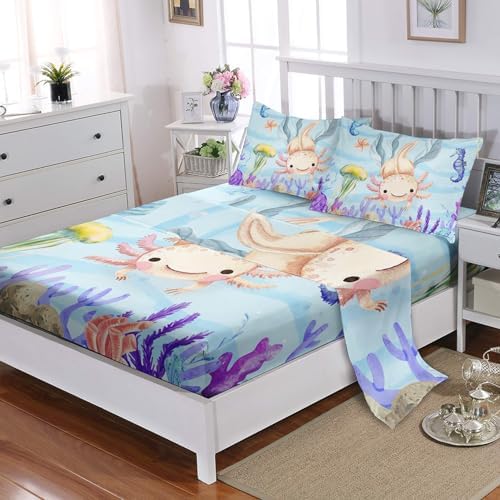 Kawaii Axolotl Ocean Animal Kids Sheet Set 4Pcs