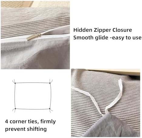 DCSKY Striped Duvet Cover Set Queen 90x90 3PCs Washed Cotton