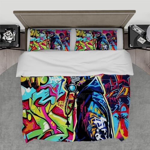 HOBBOY Hip Hop Graffiti Duvet Cover Set Twin XL with Zipper and Pillowcases
