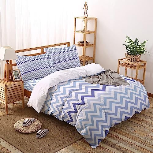 LooPoP 4PCS California King Duvet Cover Set Geometry Stripes Blue Purple Bedding