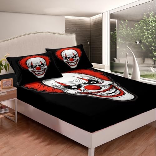 Feelyou Horror Clown Fitted Sheet Set Halloween Bedding
