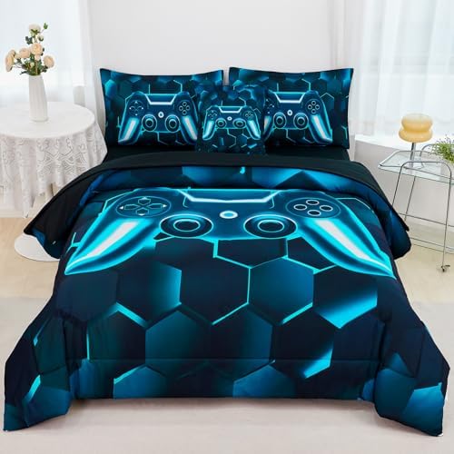 URBONUR Blue Teal Gamer Comforter Set 6-Piece