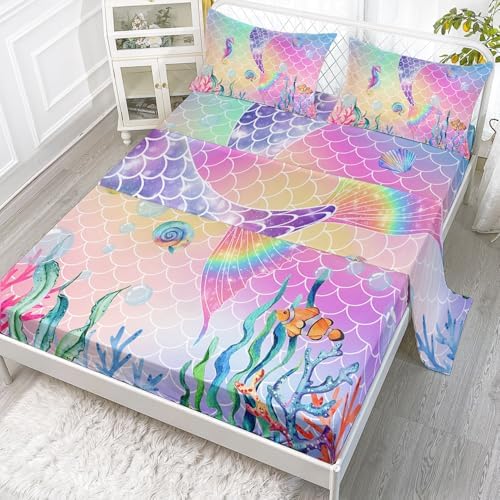 Pink Mermaid Tail Sheet Set 4Pcs for Kids