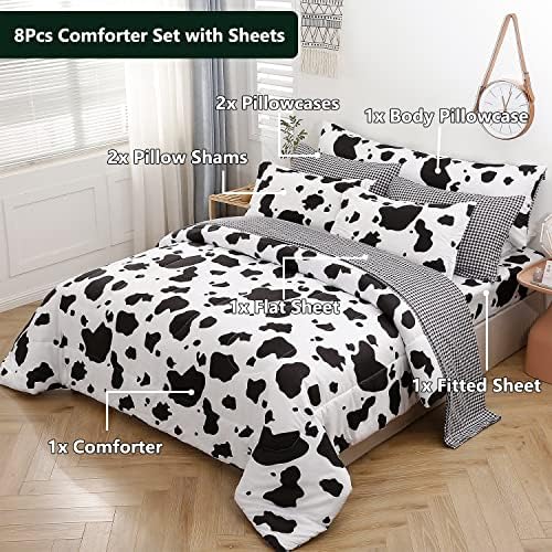 SUCSES Cow Print Twin Comforter Set 8 Pieces Bed in a Bag