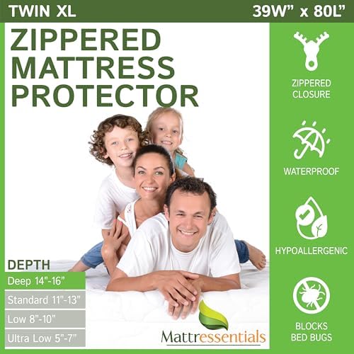 Zippered Twin XL Mattress Protector - Waterproof Bed Bug Cover Hypoallergenic Encasement