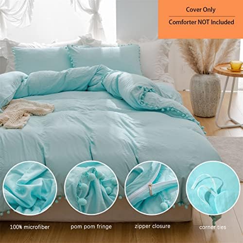 IHOUSTRIY Twin Duvet Cover Set with Pom Poms Fringe