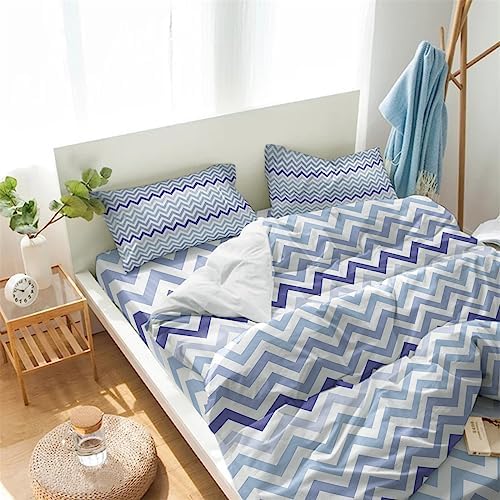 LooPoP 4PCS California King Duvet Cover Set Geometry Stripes Blue Purple Bedding