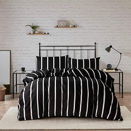 HSKIKWN Black White Striped Duvet Cover Set King 3PCS