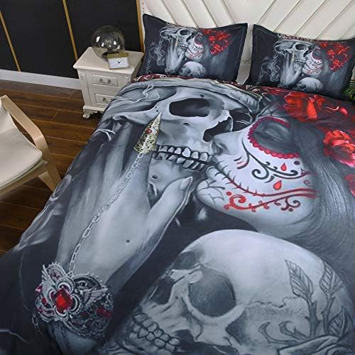 Suncloris 3D Sugar Skull Girl Duvet Cover Set Queen 3pc
