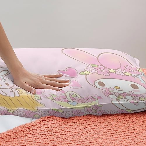 Anime My Bunny Melody Girl Duvet Cover Set 3D Printed Flowers Pink