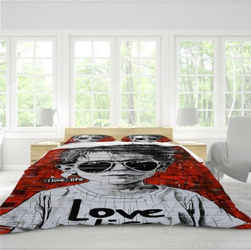 HOBBOY Red Duvet Cover Set with Boy Pattern 3pc Kids Bedroom Bedding