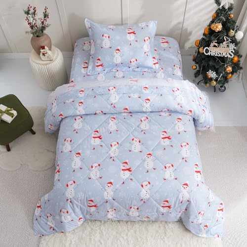 JSD Blue Snowman Kids Comforter Set Twin Size