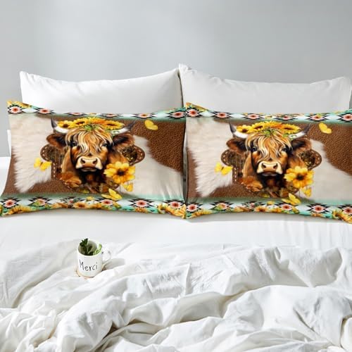 Feelyou Kids Highland Cow Duvet Cover Set 3Pcs 1