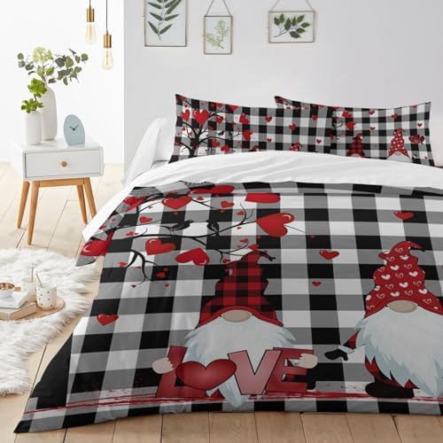 LooPoP Valentine Comforter Set 3-Piece Black Buffalo Plaid