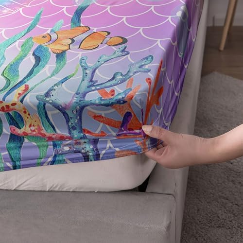 Pink Mermaid Tail Sheet Set 4Pcs for Kids
