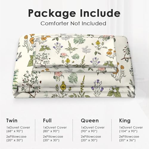 Fuzawet Floral Wildflower Comforter Set Sage Green Duvet Cover 3Pcs
