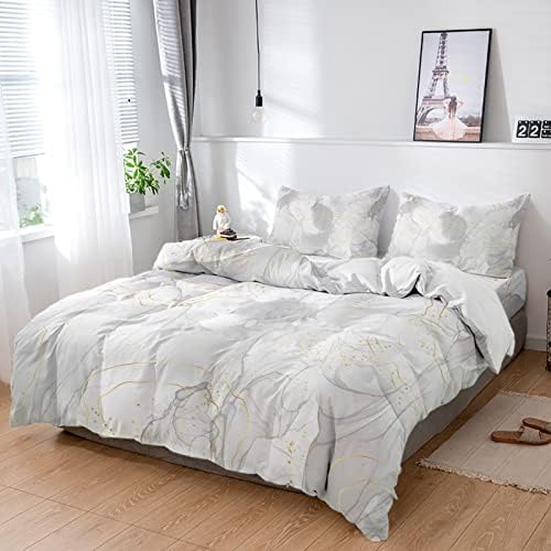 LooPoP 4PCS California King Duvet Cover Set Grey Marble Modern Bedding Set