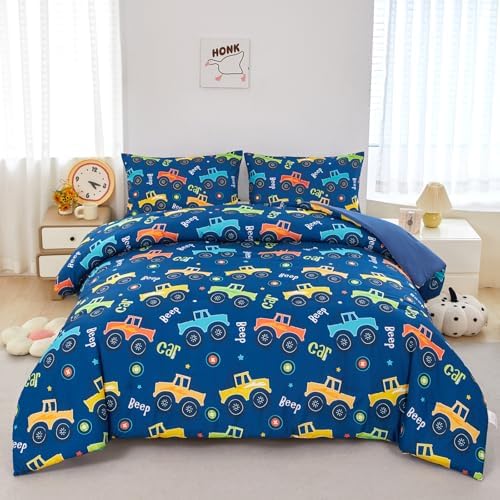 ZRNBAST Cartoon Trucks Comforter Set Twin 3 Pieces 1