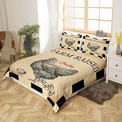 Feelyou Farmhouse Chicken Duvet Cover Set Queen Size