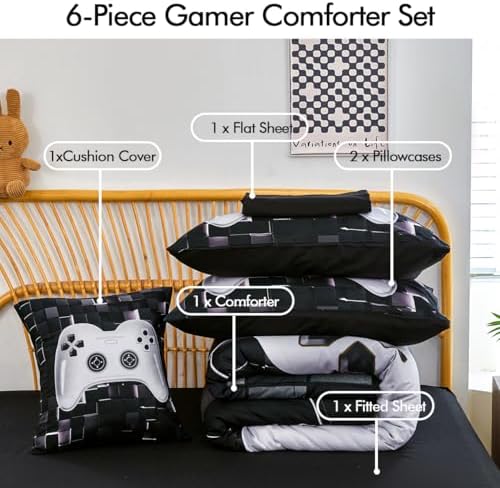 PERFEMET 6 Pcs Gamer Comforter Set Twin Size