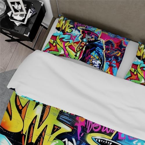 HOBBOY Hip Hop Graffiti Duvet Cover Set Twin XL with Zipper and Pillowcases