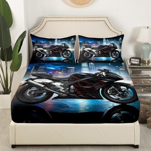 Feelyou Motorcycle Pattern Bedding Set for Kids Boys Teens