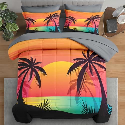 Pamnest Comforter Set Twin Size Beach Sunset Pattern