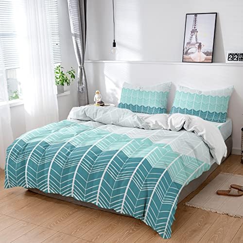 LooPoP 4PCS California King Chevron Teal Duvet Cover Set 1