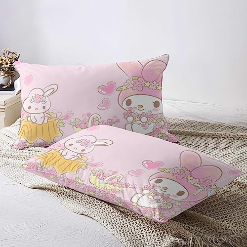 Anime My Bunny Melody Girl Duvet Cover Set 3D Printed Flowers Pink