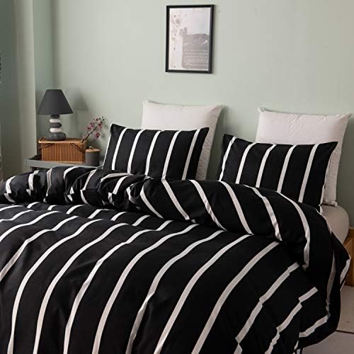 HSKIKWN Black White Striped Duvet Cover Set King 3PCS
