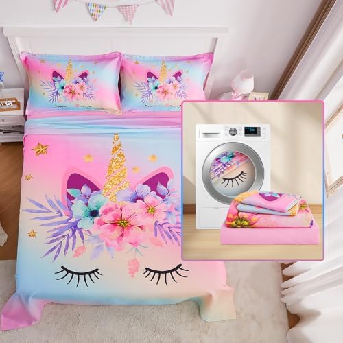 VIVILINEN Rainbow Unicorn Kids Sheet Set 4 Piece