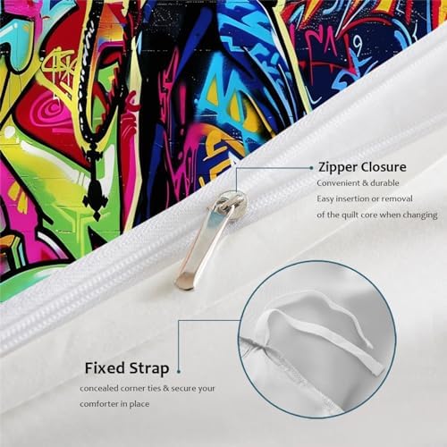 HOBBOY Hip Hop Graffiti Duvet Cover Set Twin XL with Zipper and Pillowcases