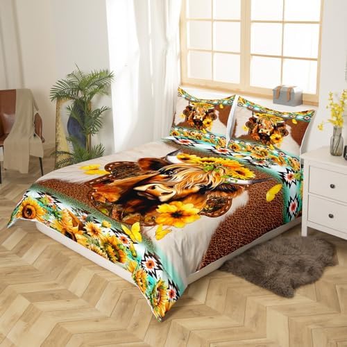 Feelyou Kids Highland Cow Duvet Cover Set 3Pcs 1
