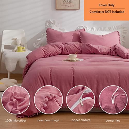 IHOUSTRIY Duvet Cover Set Twin Size with Pom Poms and Zipper