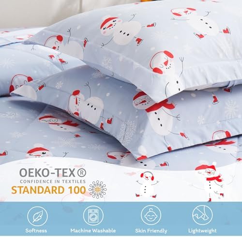 JSD Blue Snowman Kids Comforter Set Twin Size