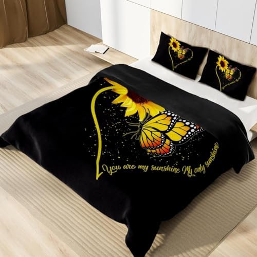 Heart Shaped Sunflower Kids Duvet Cover Set 3pcs 1