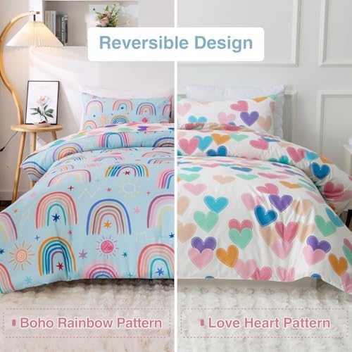 Holawakaka Boho Rainbow Comforter Set with Sheets - Twin Size