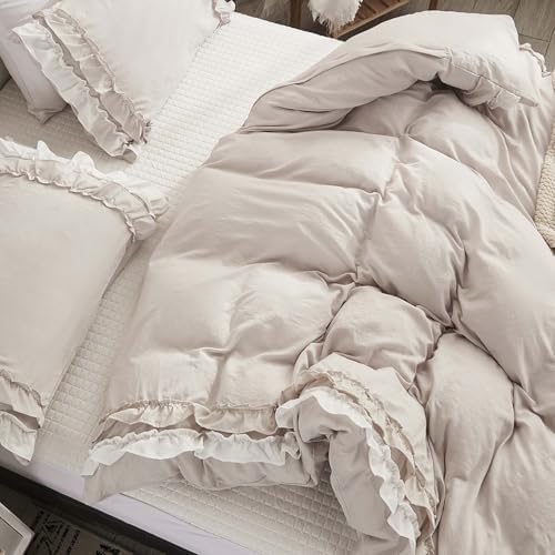 HESBITEUL Duvet Cover Set Twin XL - 2 Pieces Ruffle Grey