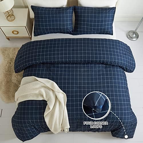 Andency Navy Grid Comforter Set Twin Size 2 Pieces