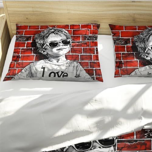 MUKULING Pop Art Duvet Cover Set 3 Pieces Hip Hop Boy Wearing Sunglasses