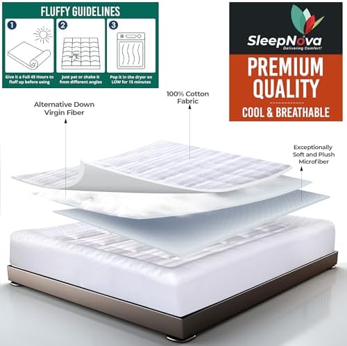 SLEEPNOVA Queen Mattress Topper 100 Cotton Breathable Cooling