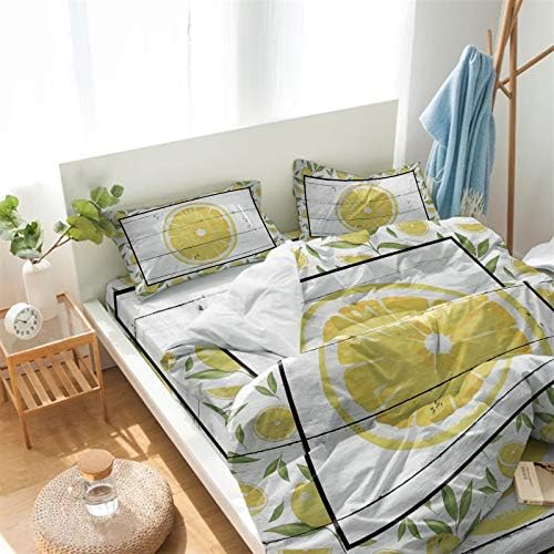 LooPoP 4PCS California King Duvet Cover Set - Floral Fruit Lemon Pattern
