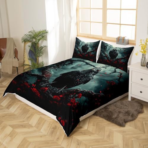 Feelyou Queen Duvet Cover Set with 3D Raven Print