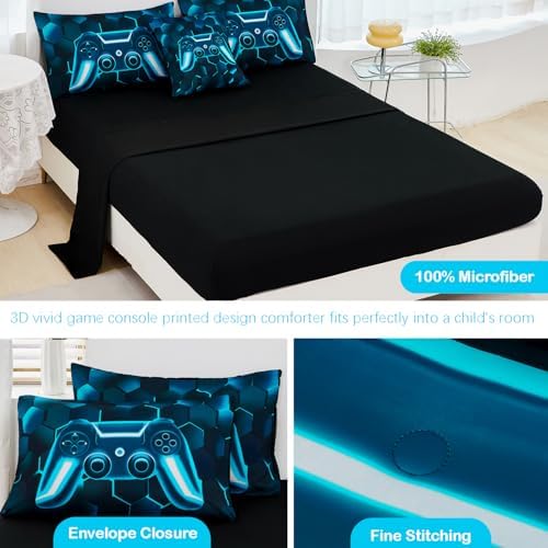 URBONUR Blue Teal Gamer Comforter Set 6-Piece