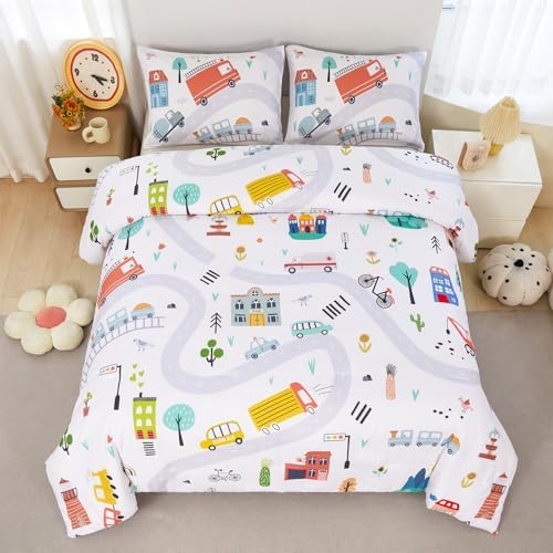 ZRNBAST Twin Comforter Set Cartoon Cars Kids Bedding