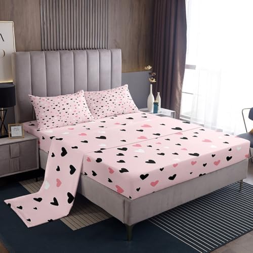 Feelyou Heart Bed Sheet Set for Kids - Pink Full Size