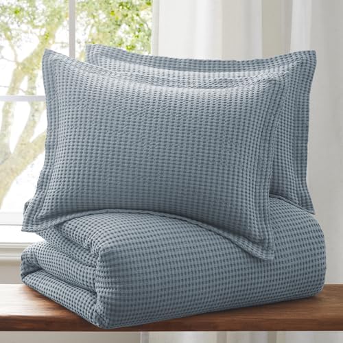 Levtex Home - Mills Waffle Slate Blue Duvet Cover Set Twin